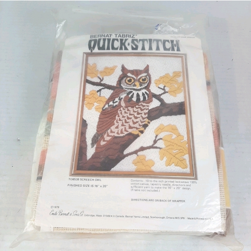 🛍New Bernat Tabriz Quick-Stitch T08538 Screech Owl Tapestry kit